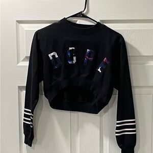 DOPE Black Cropped Sweatshirt with Striped Sleeves